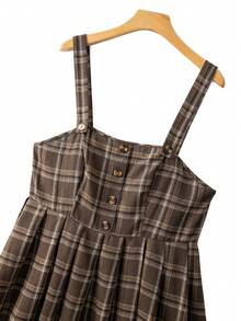 GlowEve CURVE 加大码女式棉质格子秋冬棕色巧克力格子印花吊带连衣裙，时尚新年交叉肩带设计优雅休闲加大码连衣裙，适合返校、毕业、假期、情人节、音乐节、母亲节、万圣节、感恩节、复活节、国庆节、舞会、约会、派对、婚礼、郊游等场合。 - 棕色 - 查看 6