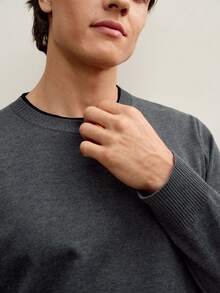 RONVEXI 男士休闲圆领长袖毛衣，秋冬季 - 黑色 - 查看 2