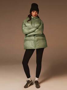 Athîral Autumn/Winter Green Warm Long-Sleeved Down Jacket, Mid-Length Thickened Coat, Women's Down Jacket, New Year Women's Clothing, Winter Women's Outerwear - Green - View 3