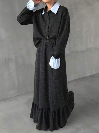 FRIFUL Damesmode Forensen Colorblock Patchwork Top en Rok 2-delige Set