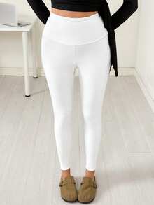 Ritzy Row High Waist Solid Color Skinny Leggings, Casual & Sporty - White - View 6