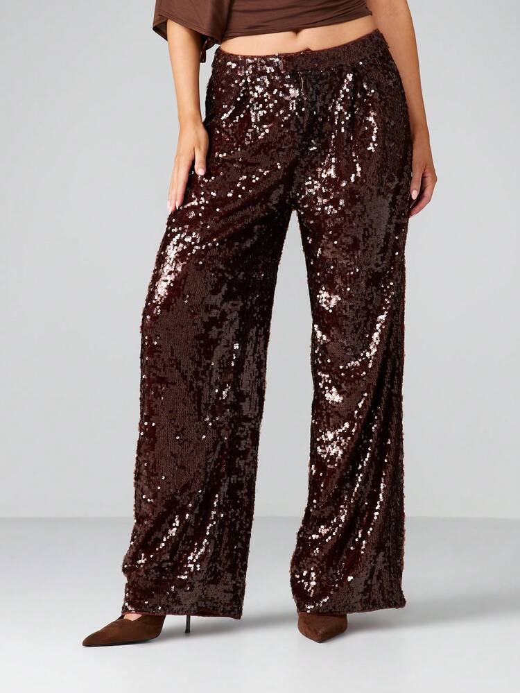 MISSGUIDED Elegante Pailletten Culotte mit weitem Bein, hochgeschnitten, für Partys, Abendanlässe und festliche Anlässe, glamouröse Hose