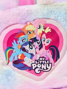 My Little Pony X SHEIN 1個可愛卡通角色紮染印花絨毛大容量便攜托特包，可肩背，可裝筆記型電腦，適合上學、通勤、休閒使用，適合女性、學生，暮光閃閃、彩虹衝刺、粉紅派、粉紅派、蘋果傑克、柔柔、友誼、禮物靈感 - 彩色 - 查看 5