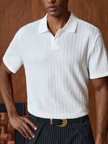 AKNOTIC Herren einfarbiges strukturiertes Kurzarm Lässig Polo Shirt für den Berufsalltag