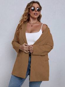 EMERY ROSE Áo khoác blazer tay dài cổ ve lật màu trơn cỡ lớn cho nữ - Màu Khaki - Xem 3