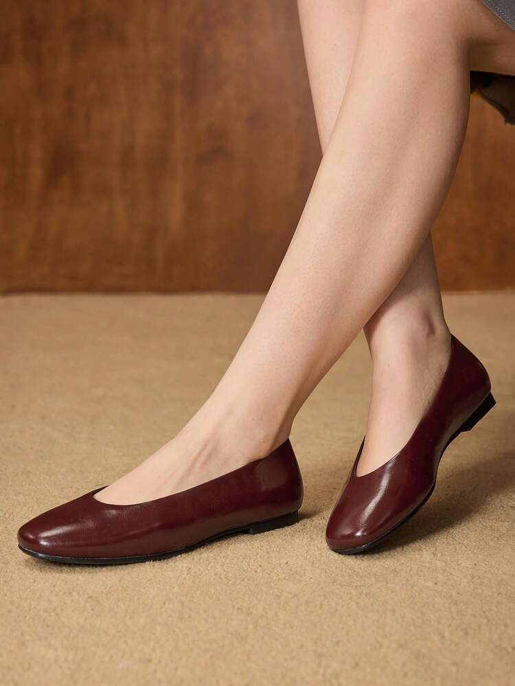 Zapatos planos de punta cuadrada para mujer, marrón