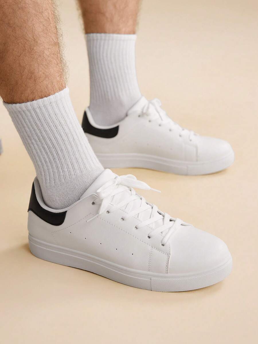 CUCCOO EASI 男士休闲运动鞋滑板鞋防走光学生运动滑板鞋百搭款式简约小白鞋 - 白色 - 查看 1