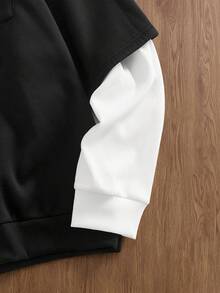 EASEVO Casual Patchwork Contrast Color Loose Hoodie Sweatshirt For Plus Size Men, Long Sleeve Top - Black - View 5