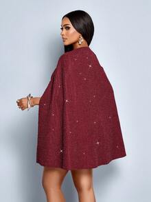 SOLERSUN Herbst Damen Party Kleid aus schimmerndem Tweed Stoff mit schlankem Cape, rotes Kleid geeignet für Zusammenkünfte und Partys, Damenkleid - Bordeaux - Übersicht 2