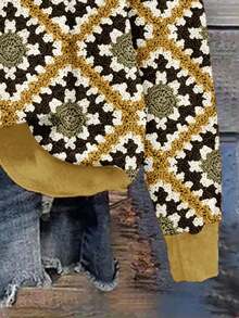 SHEIN LUNE 休闲简约几何提花针织全身印花圆领宽松女式运动衫，适合秋冬季