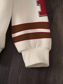 LOONEY TUNES X SHEIN Plus Size Casual Sports Cartoon And Letter Graphic Colorblock Crew Neck Sweatshirt