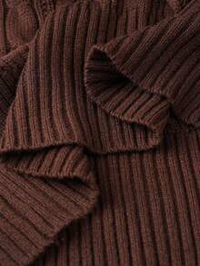SHEIN ChicEase Plus Size Women Cable Cable Pattern V-Neck Long Sleeve Casual Sweater, Autumn/Winter - Coffee Brown - View 7