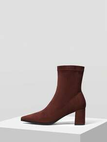 MOTF WOMEN'S SUEDETTE RETRO CHUNKY HEEL MID-CALF BOOTS - Brown - View 2
