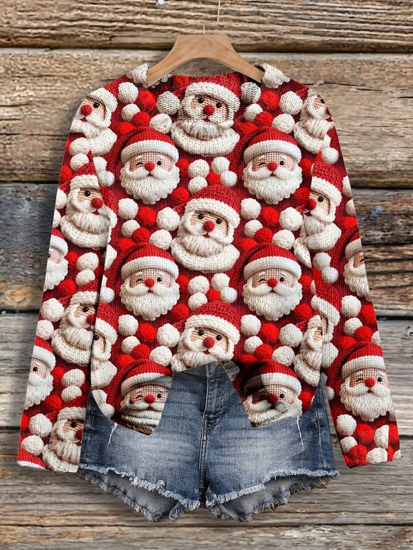 EMERY ROSE Suéter de mujer de manga larga ajustado con estampado de Papá Noel, adecuado para otoño/invierno