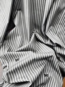 SHEIN Clasi 大码女式腰带条纹蝴蝶结装饰阔腿宽松休闲裤 - 黑色 - 查看 4