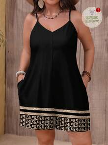 EMERY ROSE Bộ đồ liền thân không tay họa tiết sọc hình học cỡ lớn dành cho nữ, thích hợp cho mùa hè - màu đen - Xem 1