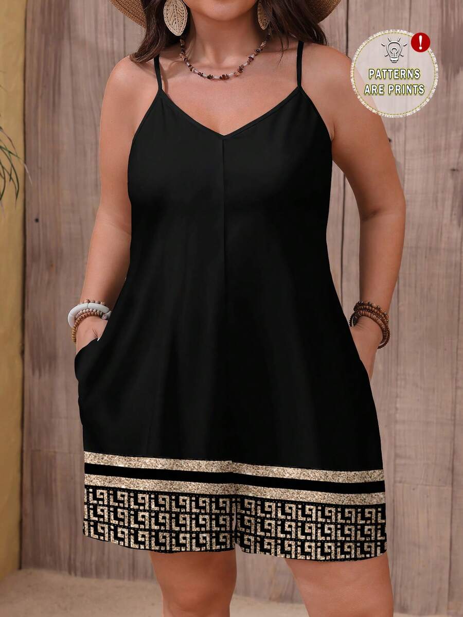 EMERY ROSE Bộ đồ liền thân không tay họa tiết sọc hình học cỡ lớn dành cho nữ, thích hợp cho mùa hè - màu đen - Xem 1
