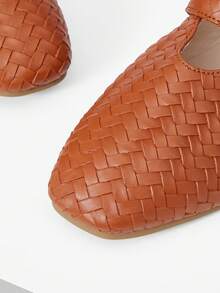 MOTF CUCCOO SQUARE TOE WOVEN STRAP FLAT LOAFERS SPRING SHOES - Brown - View 6