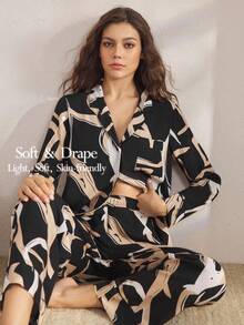 Ocili Leisure Comfortable Cotton Allover Print Women Pajama Set, Chic Autumn Easy Comfort Autumn Slumber, Fall Winter Clothes