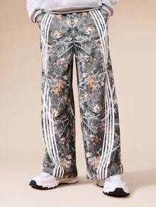 SUMWON Camouflage Track Pants With White Side Stripes Wide Leg Elastic Waist Fall Winter Streetwear Casual Loose Fit Vacation - Army Green - View 1