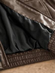 Manfinity NXTstreet Men's Cargo Pocket Short Leather Jacket Loose Fit Jacket For Men Men's Mocha Bomber Jacket Brown Jacket Cropped Men Jacket Bomber Jacket - Coffee Brown - View 6