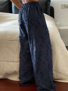 DAZY Women's Romantic 3D Floral Jacquard Pajama Pants - Navy Blue - View 2