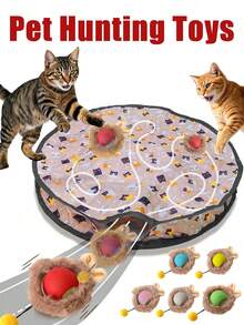 猫咪狩猎玩具套装，电动猫球玩具，USB充电器，带LED灯，宠物狩猎玩具，宠物配件，适合幼猫 - 彩色 - 查看 2