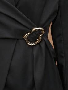 Hansera 2 pièces Ensemble de costume mode femme avec Top à manches longues croisé et épaules dénudées, couleur unie régulière - Noir - Voir 7