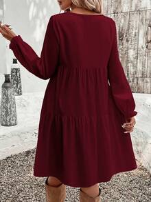 EMERY ROSE Robe ample à col rond unie rouge vin, style minimaliste polyvalent, grande taille, convient pour l'automne/hiver, les déplacements quotidiens, l'ambiance de Noël et du Nouvel An - Rouge foncé - Voir 2