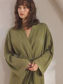 Ocili 舒适棉质柔软睡袍，女士睡衣，温暖舒适，秋冬季佳选 - 墨綠色 - 查看 4