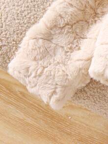 SHEIN Elladie kids 女童象牙色仿毛领长袖外套，时尚、保暖、百搭、舒适冬季儿童短外套 - 杏色 - 查看 4
