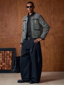 AKNOTIC Business Casual Men's Plaid Long Sleeve Multi-Pocket Chest Patch Jacket, Autumn/Winter - Black - View 5