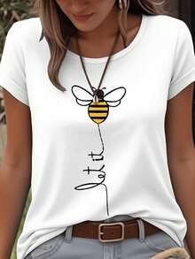EMERY ROSE 极简主义蜜蜂与字母图案圆领短袖大码T恤