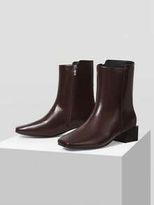 MOTF SIDE ZIPPER LUXURY FASHION SQUARE TOE ANKLE BOOTS FOR CHRISTMAS - Brown - View 4