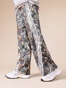 SUMWON Camouflage Track Pants With White Side Stripes Wide Leg Elastic Waist Fall Winter Streetwear Casual Loose Fit Vacation - Army Green - View 4