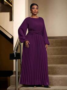 Veslaya 秋冬新款女装，音乐节万圣节服装，生日礼服，日常休闲装，度假装，邮轮旅行装，海滩装，日光浴装，爆款摩卡优雅女王荷叶边袖交叉腰身长款连衣裙，大码婚礼宾客礼服，大码教堂礼服，褶皱长款连衣裙，长袖优雅连衣裙，褶皱连衣裙（大码） - 紫色 - 查看 13