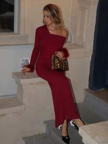 Elyressa Vestido elegante y romántico de otoño para mujer - Burdeos - Ver 4
