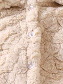 SHEIN Elladie kids 女童象牙色仿毛领长袖外套，时尚、保暖、百搭、舒适冬季儿童短外套 - 杏色 - 查看 5
