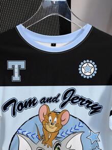 TOM & JERRY X SHEIN Áo thun cổ tròn tay ngắn họa tiết hoạt hình và chữ màu khối cho nữ - trắng - Xem 5