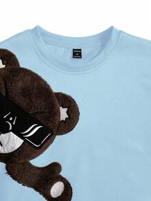 Manfinity Homme Loose Men's Cartoon Bear Pattern Drop Shoulder Round Neck Sweatshirt, Long Sleeve Top - Baby Blue - View 4