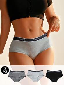 SHEIN Bragas cómodas con cintura de color contrastante para mujer - Multicolor - Ver 1