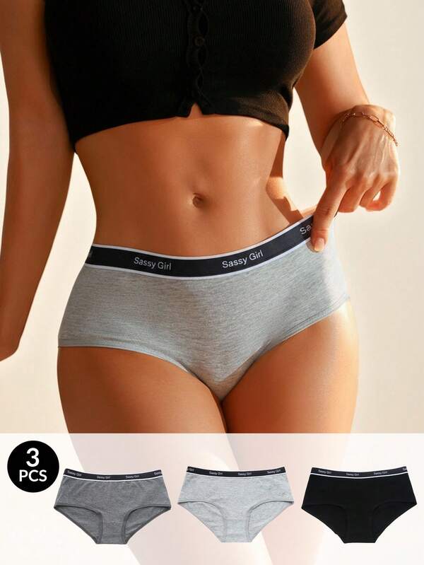 SHEIN Bragas cómodas con cintura de color contrastante para mujer