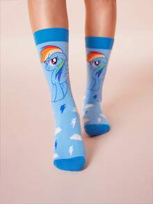 My Little Pony X SHEIN 3双装柔软透气吸湿甜美休闲女士中筒袜，时尚可爱卡通彩色船袜，加固趾跟，经久耐穿，四季皆宜，夏季冬季百搭，图案袜子，独角兽 - 彩色 - 查看 9