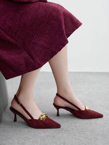 CUCCOO BIZCHIC 女士后跟系带蝴蝶结装饰洛丽塔风格高跟鞋，酒红色，适合圣诞节穿着 - 酒紅色 - 查看 4