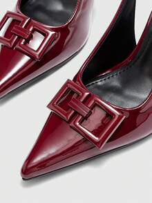 CUCCOO BIZCHIC 女士尖头一脚蹬细高跟鞋，金属扣踝带，简约时尚高跟凉鞋 - 酒紅色 - 查看 5