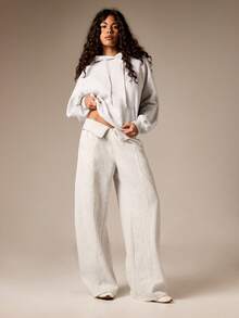 AiiRZ Fold Over Waistband Wide Leg Sweatpants For Women Casual Lounge Joggers Heathered Fabric Relaxed Fit Drawstring Pants - Multicolor - View 3