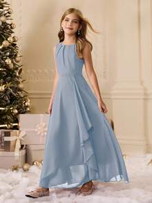 优雅酒红色吊带长款正式连衣裙，适合少女穿着，可用于晚宴、婚礼、舞会、生日、毕业典礼、圣诞节、万圣节等各种场合。 - 霧霾藍 - 查看 6