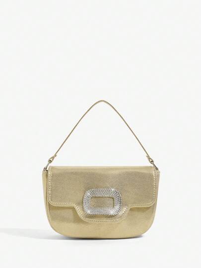SHEIN SXY Ladies, Women Top Handle Bags, Gold, Blingbling ,  Rhinestone Hardware Buckle Decoration,Luxury, Diamonds,For Cocktail Party, Party, Prom, Club, Date, Birthday, Evening, Date Nigh,Banquet