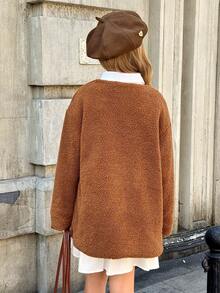 SHEIN Chaqueta casual de una hilera cálida para niñas preadolescentes, otoño/invierno