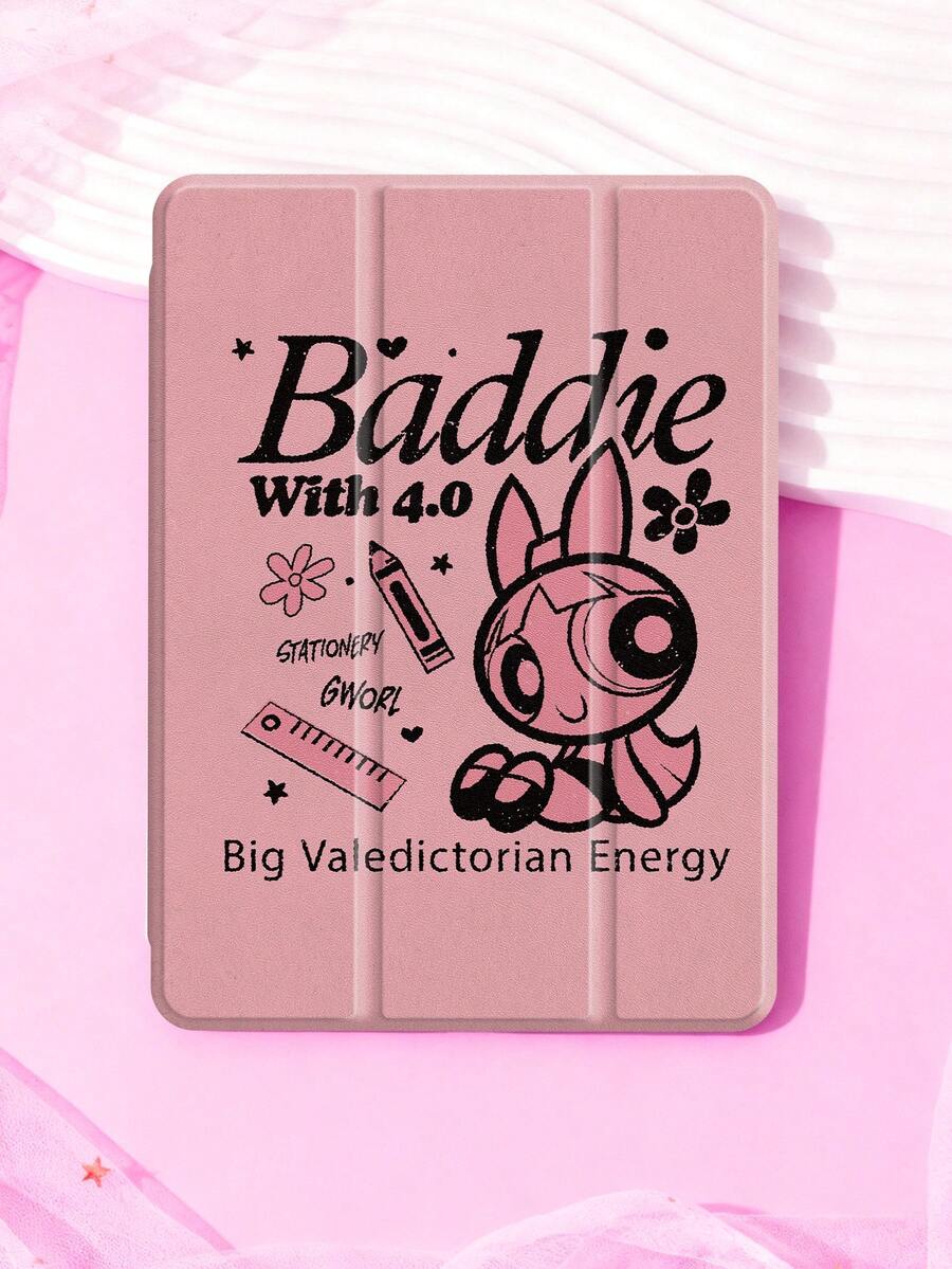 THE POWERPUFF GIRLS X SHEIN 可爱创意卡通花朵图案，高端质感，简约全透明，防震时尚平板电脑保护套，万圣节和圣诞节礼物，兼容三星 Galaxy Tab、iPad 10 代、iPad 7/8/9 代（10.2 英寸） - 彩色 - 查看 1